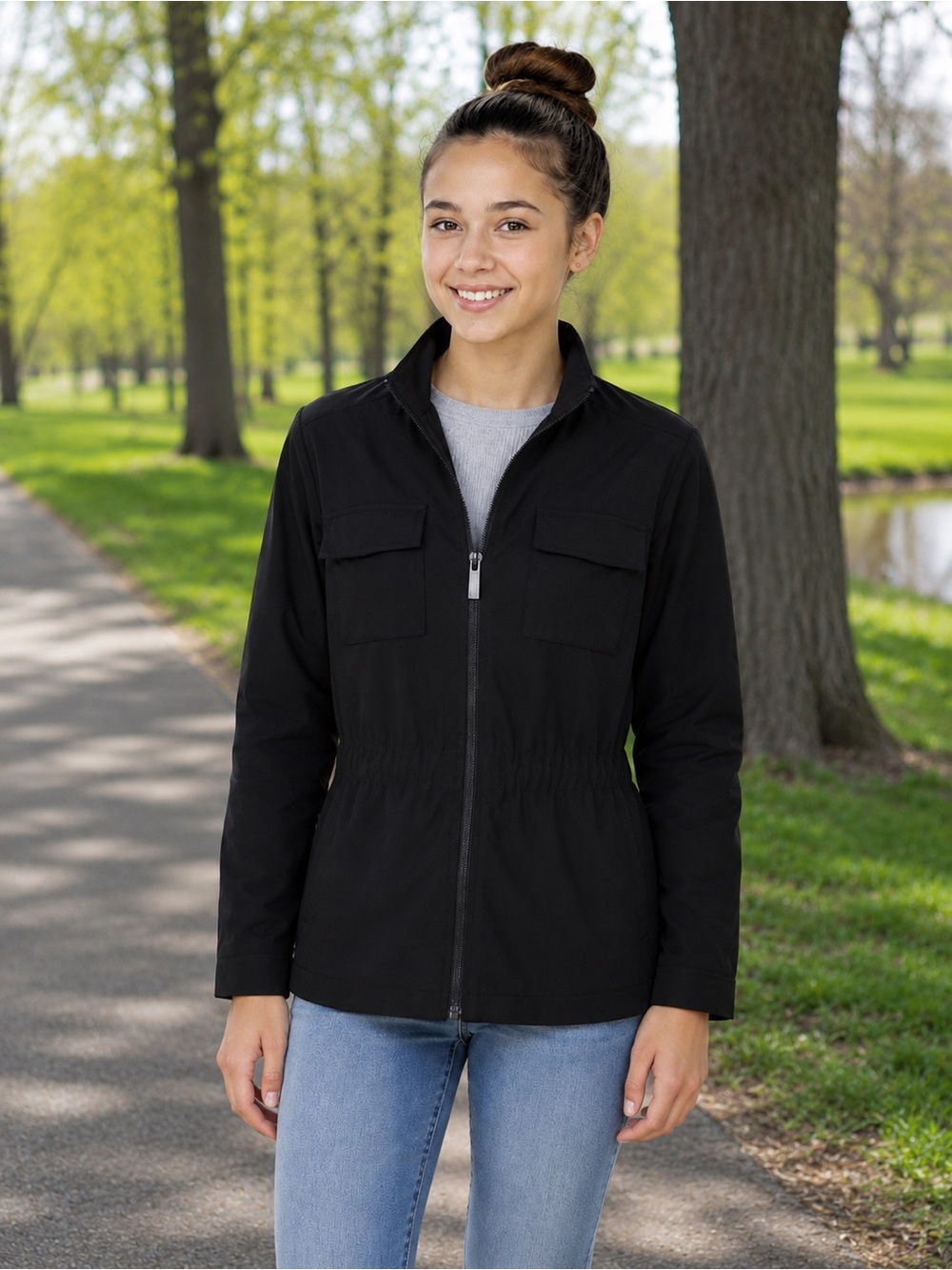 Isaac Mizrahi Black Utility Zip-Front Jacket